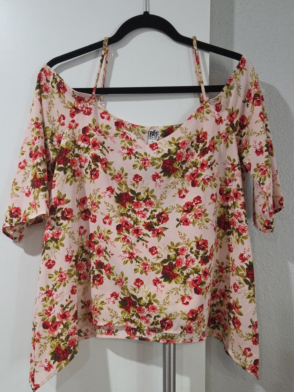 Free People Pink Floral Cold-Shoulder Tunic Top